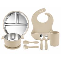 Set de Alimentación para Bebé de Acero Premium Set de 8 Piezas Color Beige