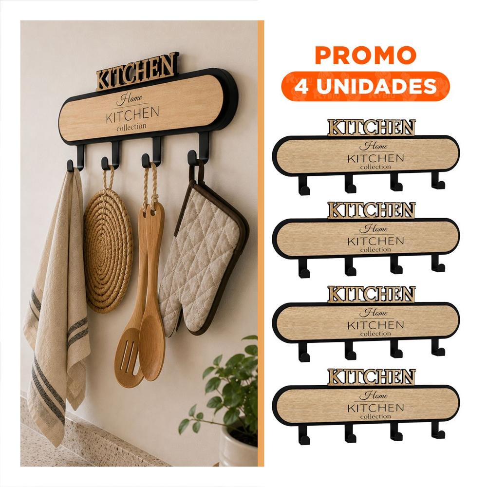 Pack4 Perchero para Organizar Kitchen Negro y Beige con 4 Ganchos YRegalo Sticker