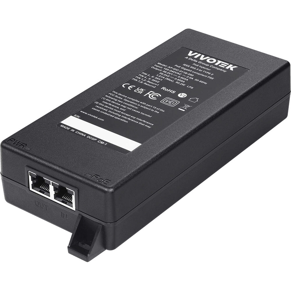 Vivotek Injector PoE 1 Gigabit 90W con Protección de Cortocircuito
