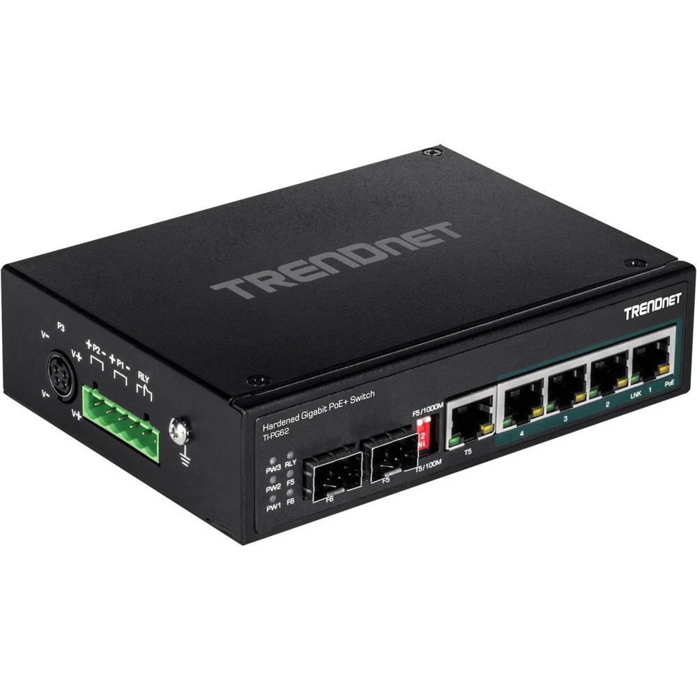 TRENDnet Switch Industrial Gigabit PoE+ TI-PG62 6 Puertos, IP30, 120W, Temperatura Extrema
