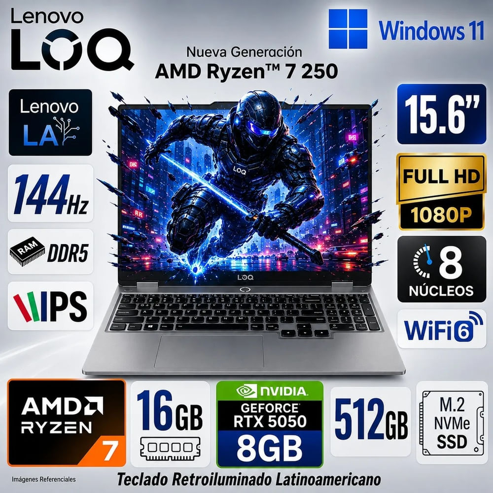 Laptop Gamer Lenovo LOQ 15AHP10 Ryzen 7 250 16GB 512GB SSD RTX 5050 8GB 15.6  FHD 83JG00B1LM
