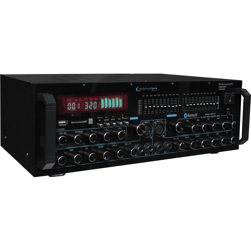Technical Pro MM2000 Pro Amplificador Mezclador de Micrófono 2000W con Entradas USB, SD y