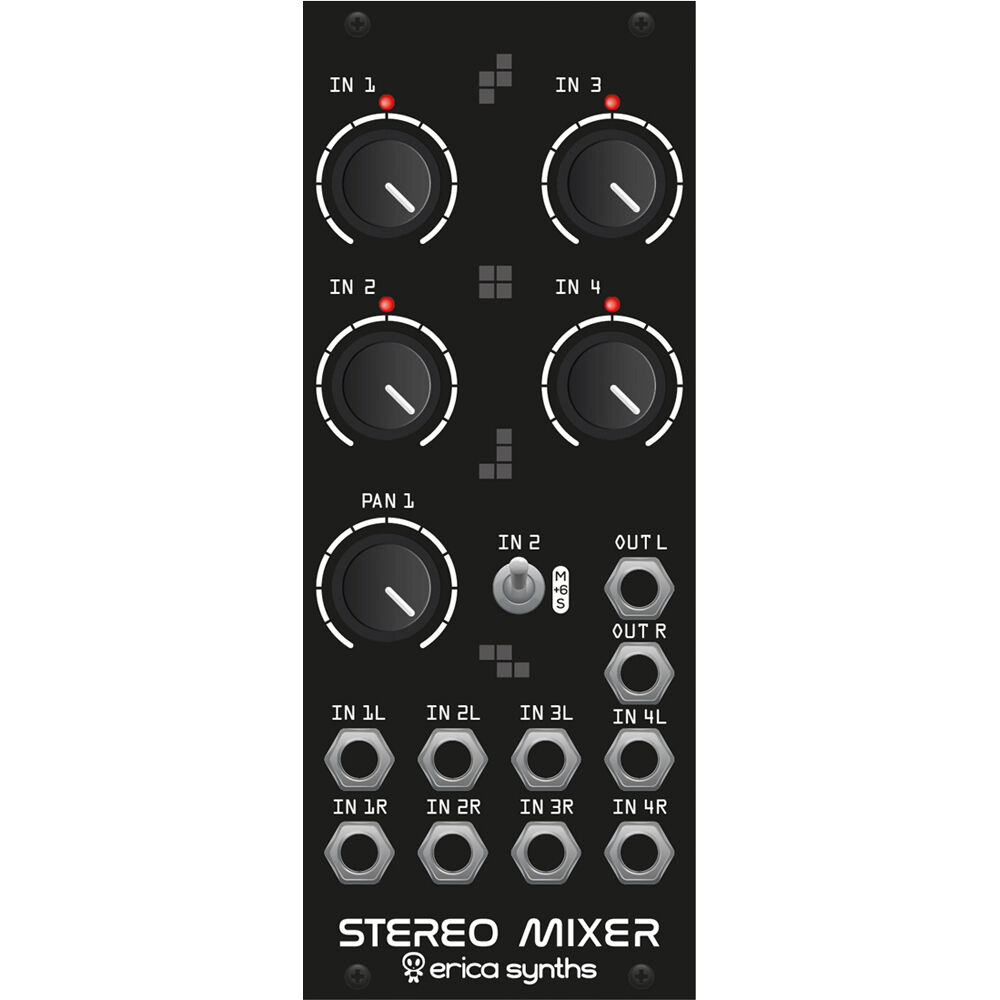 Erica Synths Drum Stereo Mixer Eurorack Module 10 HP - 4 Entradas Estéreo, Panning, +6 dB