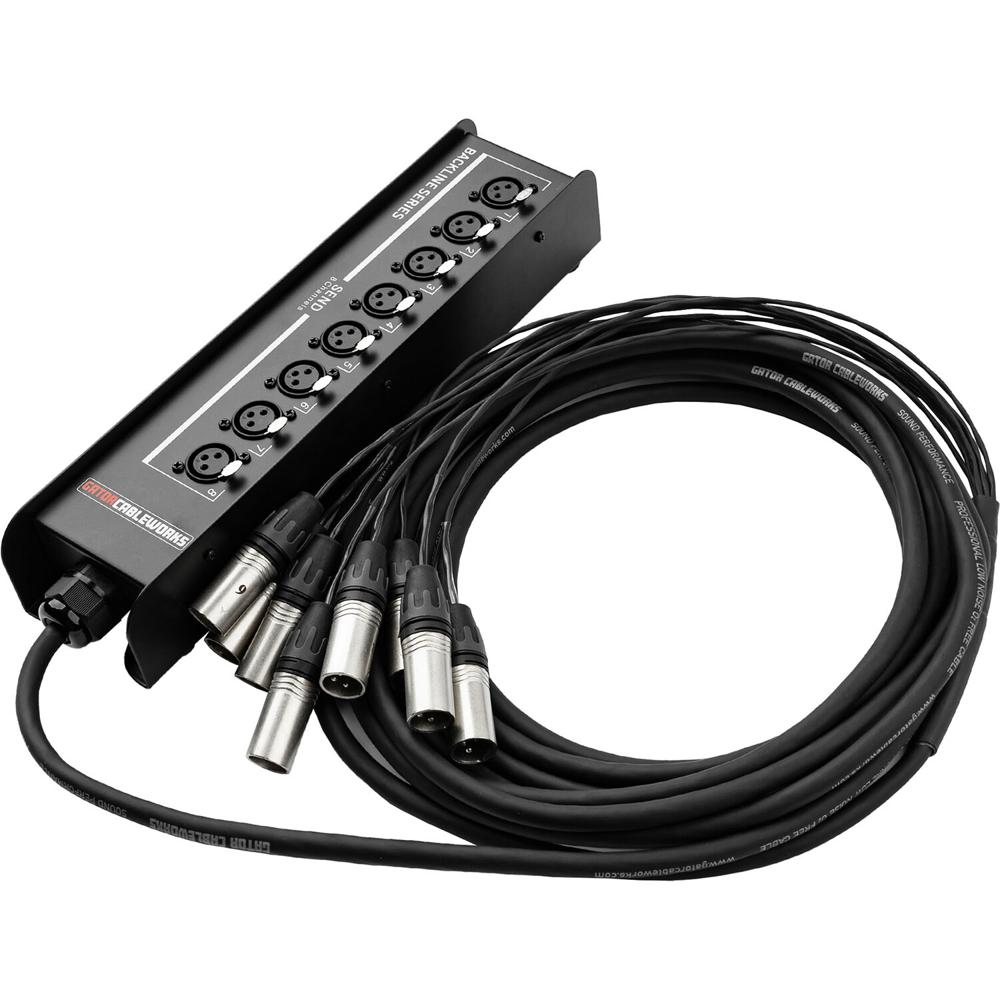 Gator Cableworks Backline Series 8-Channel Drop Snake 25' - 8 XLR Hembras, Conectores de C