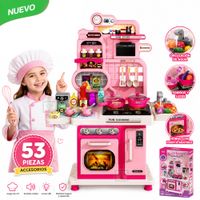 Juguete Cocina Interactiva Rosado 53 Piezas Con Sonidos Luces y Agua