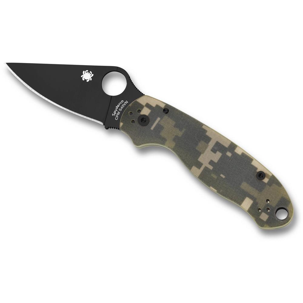 Spyderco Para 3 Cuchillo Plegable CPM S45VN, Hoja Negra, Mango Digital Camo, Clip de 4 Pos