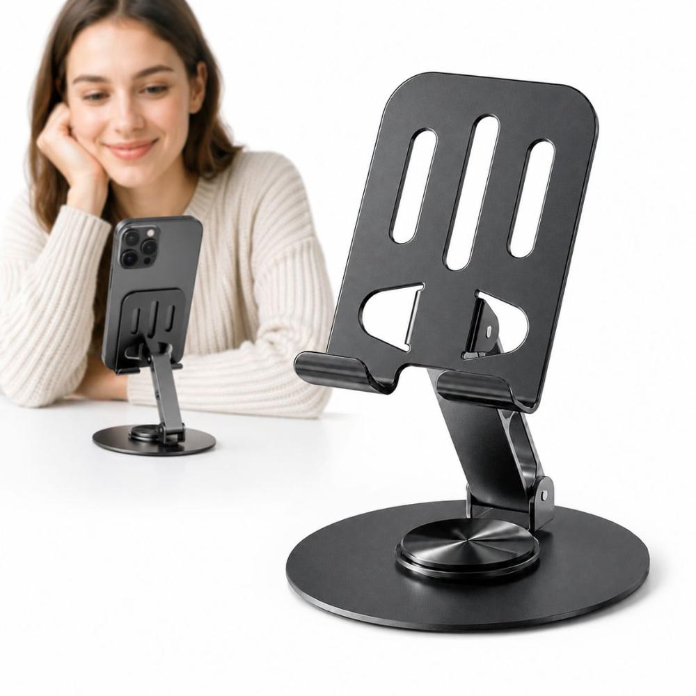 Soporte para Celular de Metal Gris 8562 Ajustable Plegable Giratorio 360