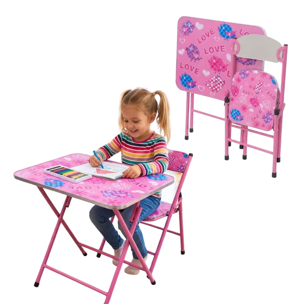 Set Escritorio y Silla Portátil Diseño Floral para Niñas