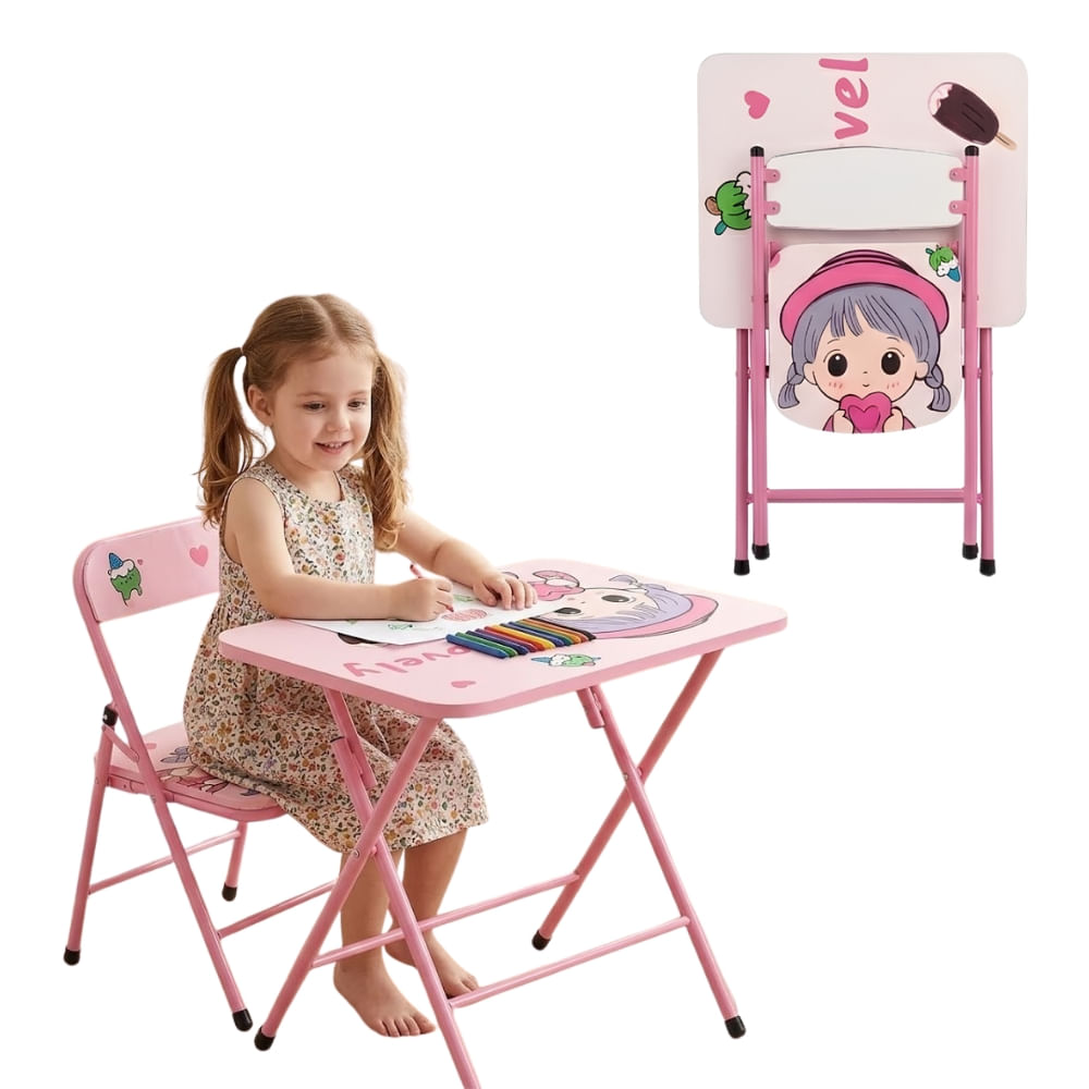 Set Escritorio y Silla Portatil Diseño Niña Rosa para niñas