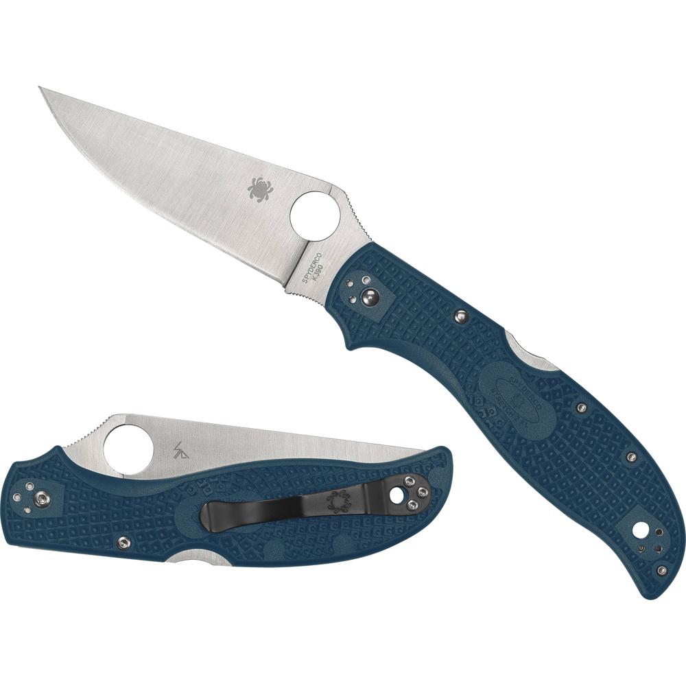 Spyderco Stretch 2 XL Cuchillo Plegable Ligero K390 MICROCLEAN, Mango de Nylon Azul, Hoja