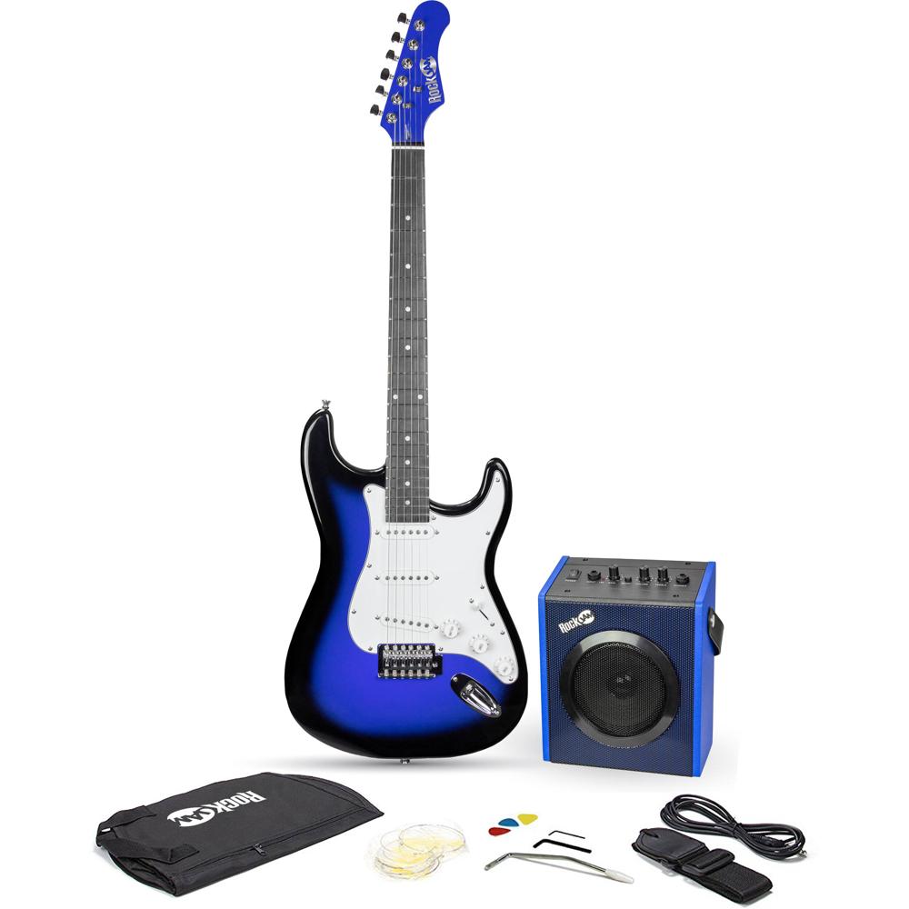 RockJam Guitarra Eléctrica Stratocaster Azul con Amplificador de 10W y Accesorios