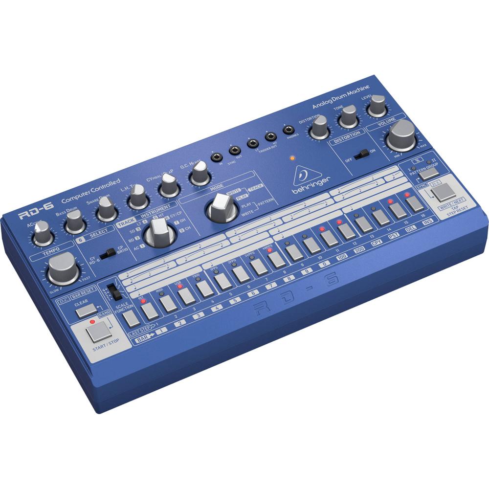Behringer RD-6-BU Máquina de Ritmos Analógica Azul con 8 Sonidos y Secuenciador de 16 Pa