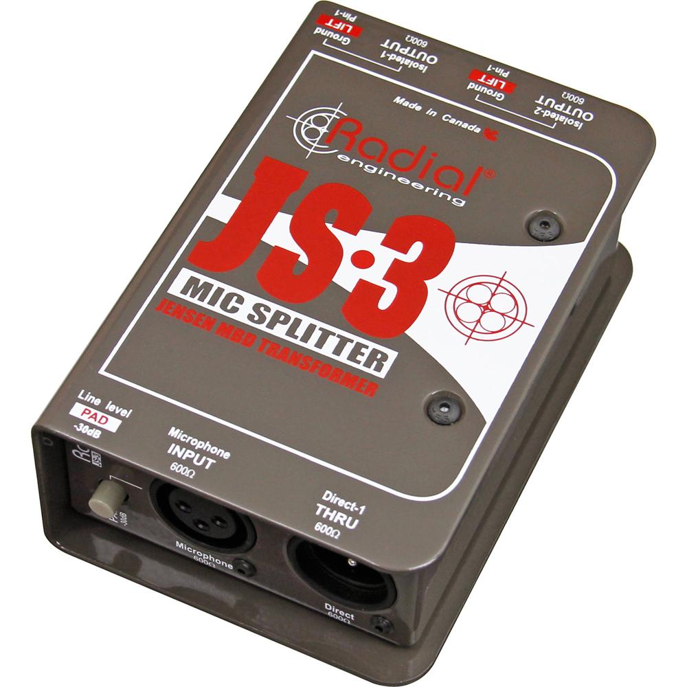 Radial Engineering JS-3 - Divisor de Señal de Micrófono de Tres Vías con Transformadore