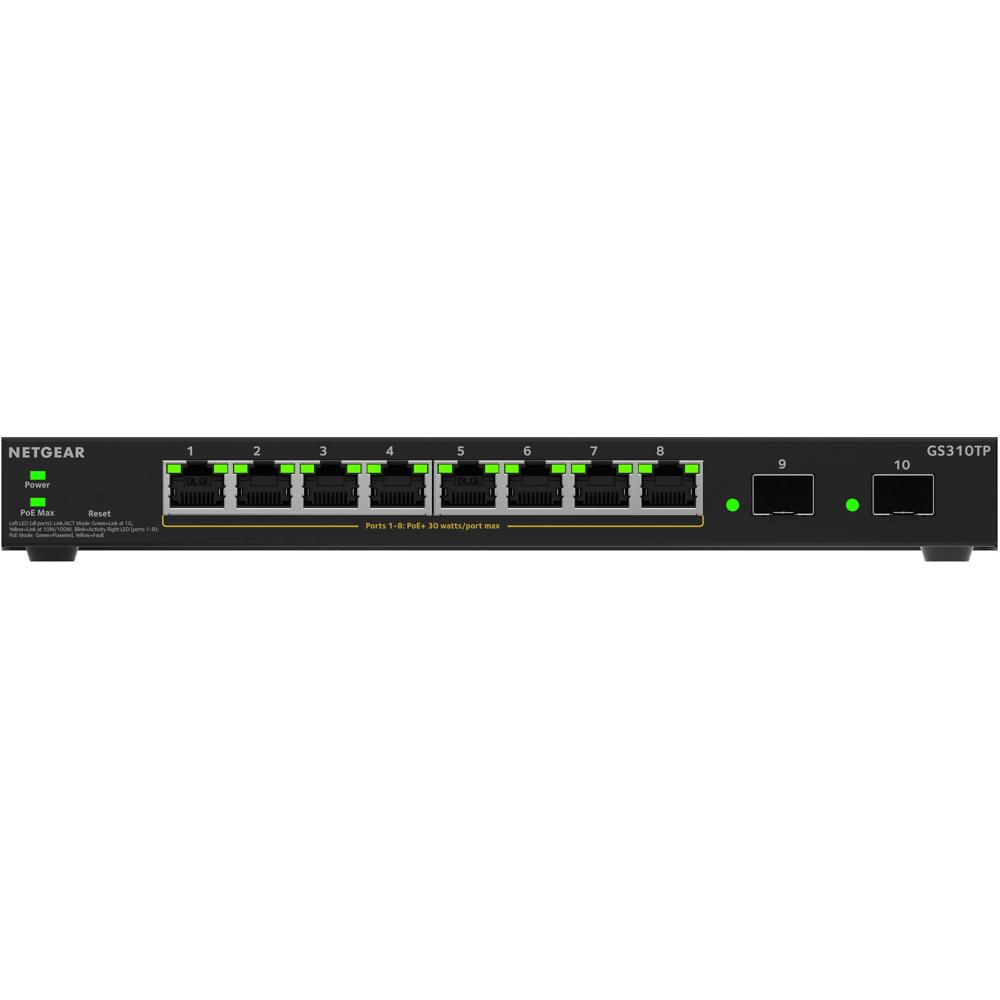 NETGEAR Switch de Red Gestionado S350 GS310TPv2 8 Puertos Gigabit PoE+ con 20 Gb/s de Capa