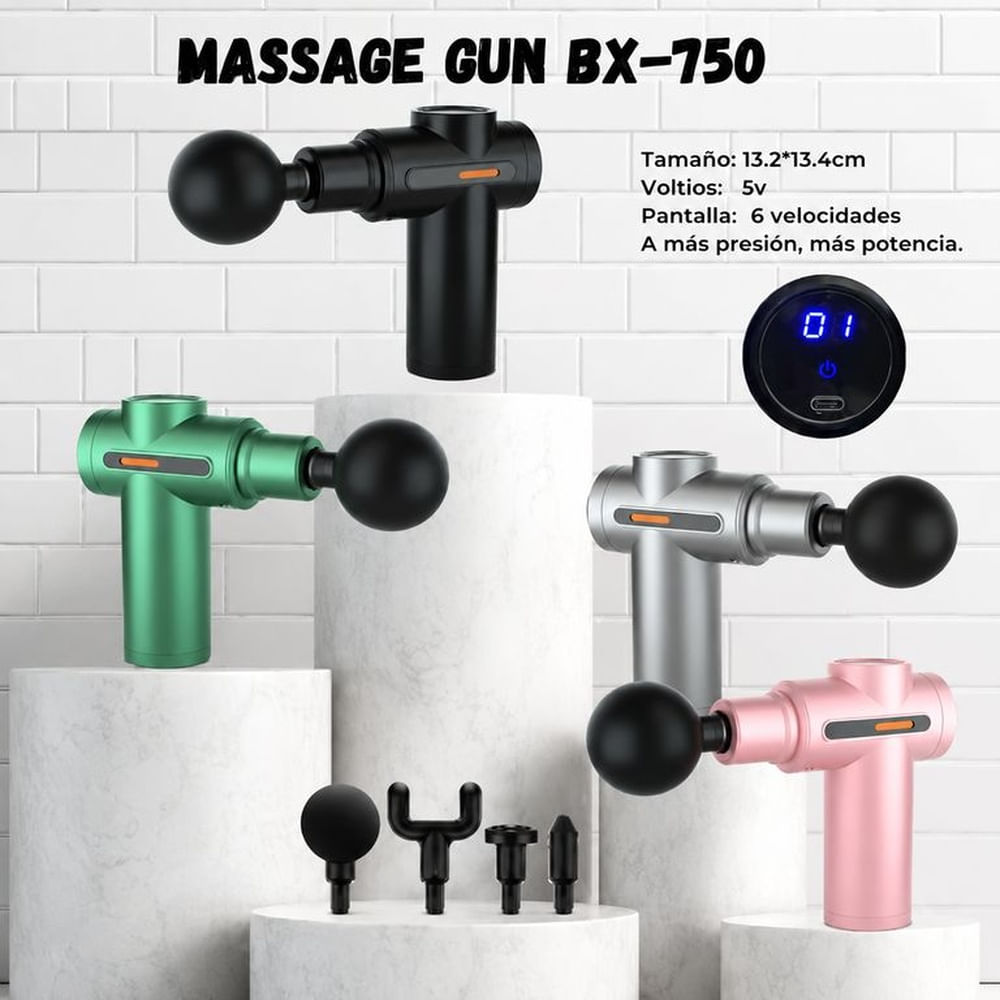 Pistola de Masaje Muscular BX-750 Recargable – 6 Velocidades