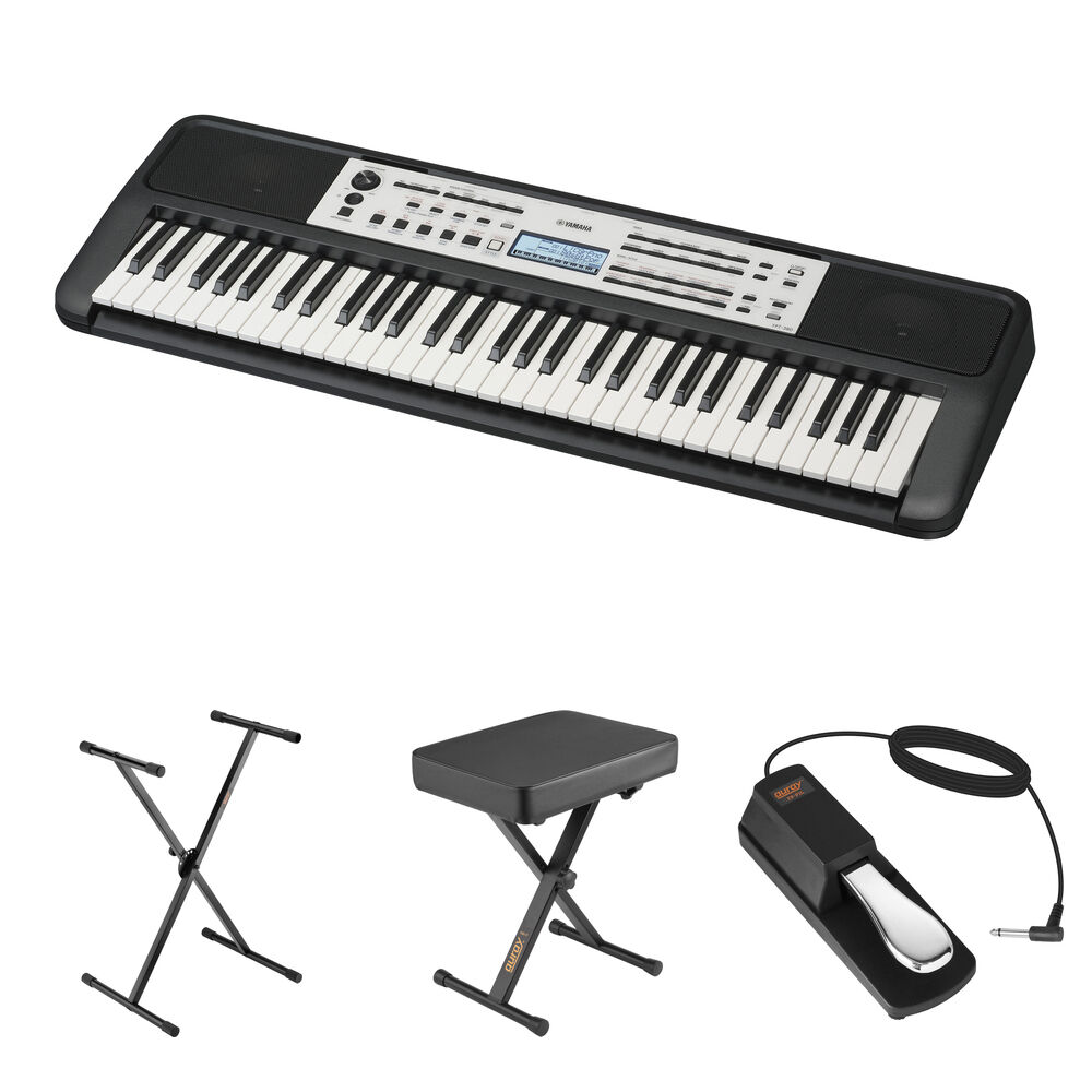 Yamaha Teclado Portátil YPT-380 61 Teclas Sensibles al Tacto con Soporte, Banco y Pedal