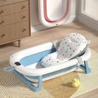 BAÑERA PLEGABLE CON TERMÓMETRO + COJÍN MODELO CLÁSICO - CELESTE