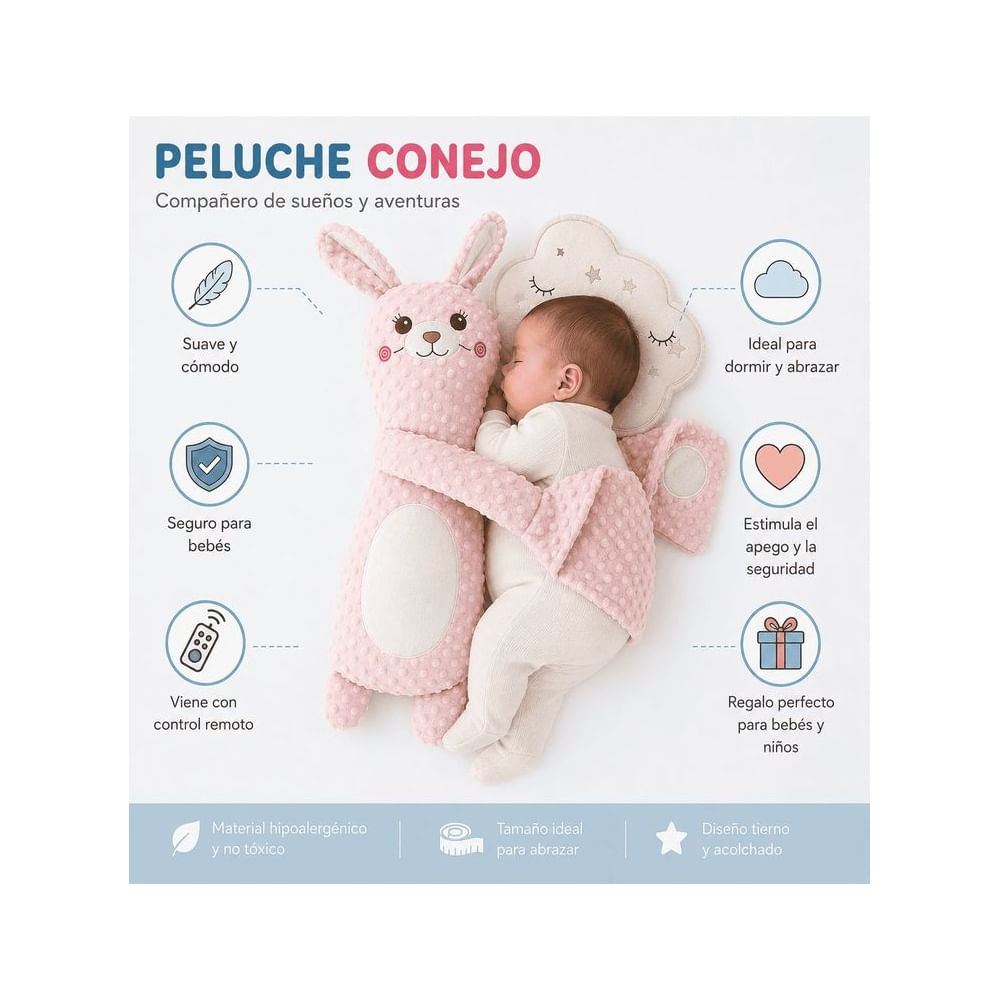 Peluche de Compañía para Bebé con Función de Palmaditas y Control Remoto - CONEJO Transparente