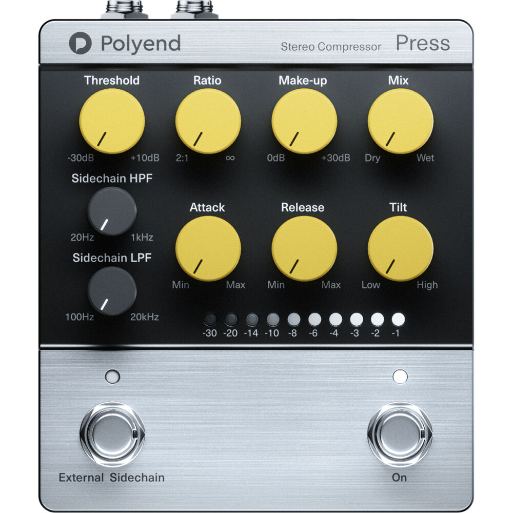 Polyend Press Pedal Compresor Analógico Estéreo con Control de Mezcla y Filtros de Paso
