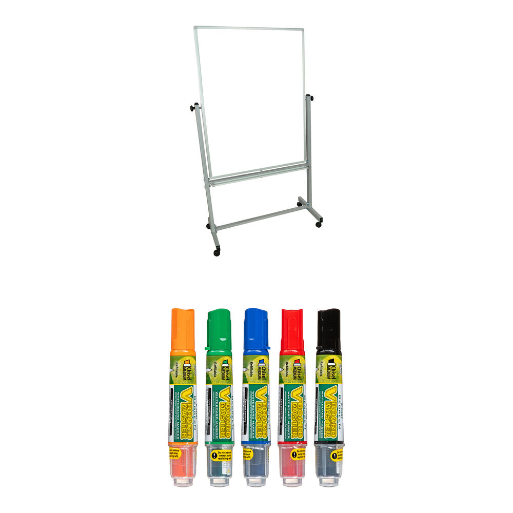 Luxor Pizarra Magnética Móvil Reversible 35.5 x 47.25"" con Kit de Marcadores PILOT V