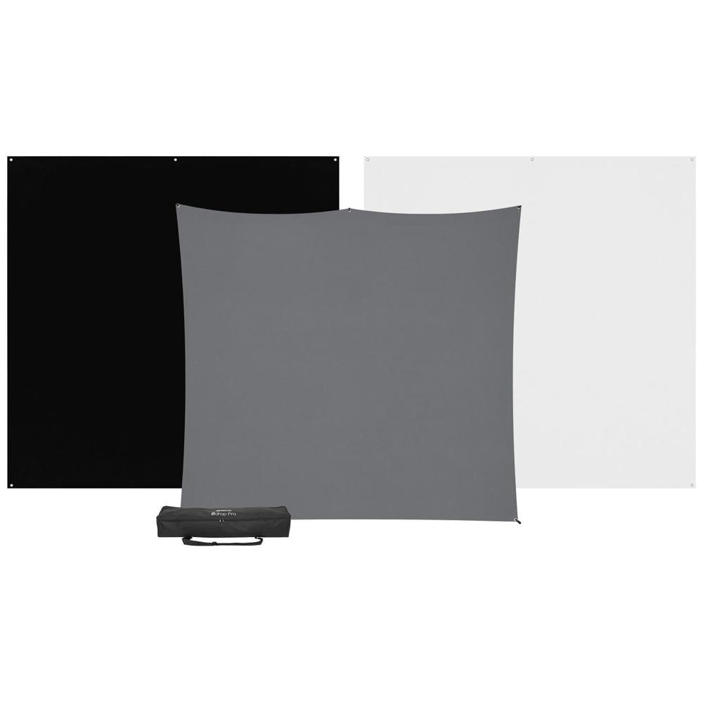 Westcott Kit de Fondos X-Drop Pro 3-Pack 8 x 8' - Incluye Fondos en Blanco, Negro y Gris,