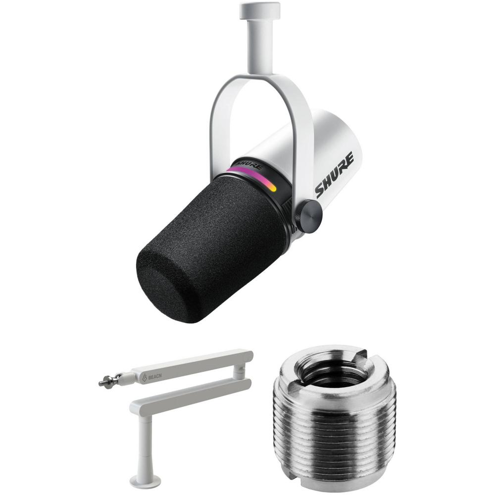 Shure MV7+ Micrófono Podcast XLR/USB con Brazo de Transmisión Ajustable Blanco