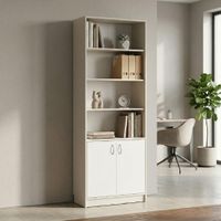 Estante Librero Alto Con Repisas 2 Puertas Melamina Blanco - Muebleo.pe
