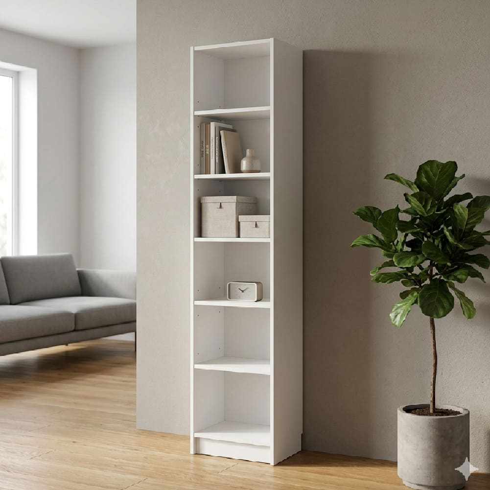 Estante Librero Biblioteca Angosto Melamina Blanco - Muebleo.pe