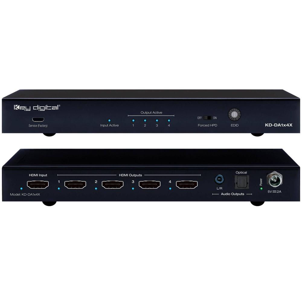 Key Digital Amplificador de Distribución HDMI 1x4 4K con De-Embedding de Audio y Conversi