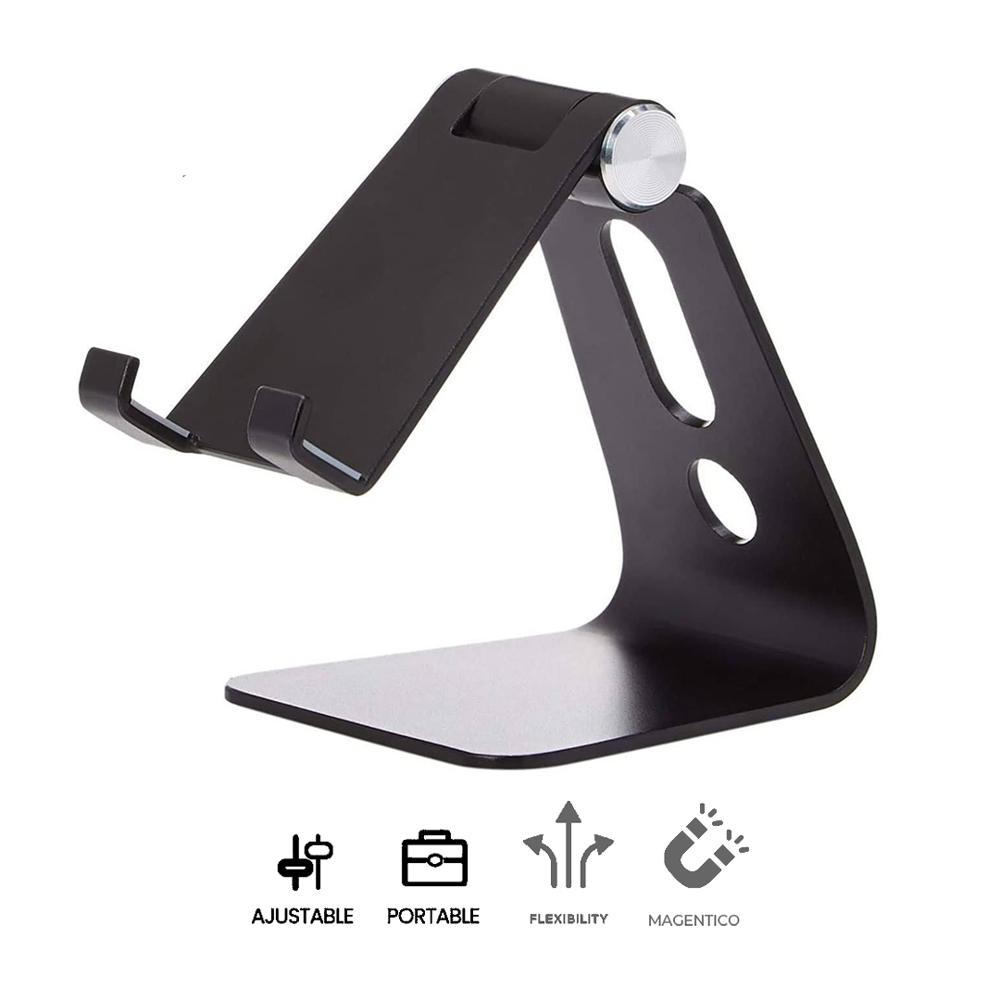 Soporte Celular Tablet Aluminio HS218 Ajustable Plegable Escritorio Negro