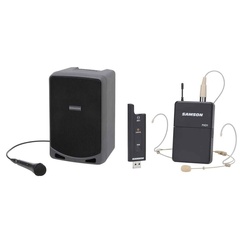 Samson XP106 Sistema PA Portátil Bluetooth 100W con Micrófono Inalámbrico y Transmisor
