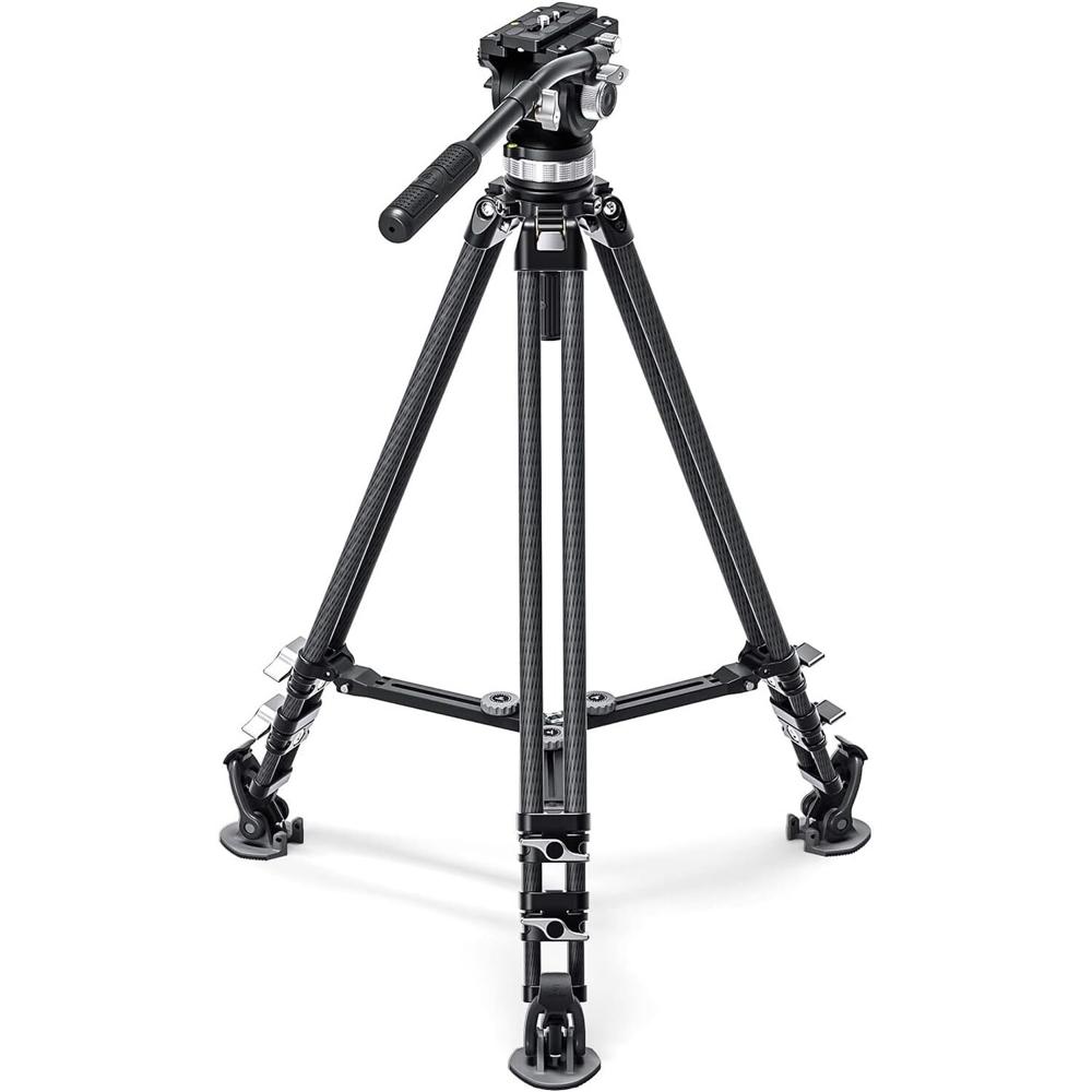 Leofoto LVC-193C Trípode de Carbono con Cabezal de Video BV-15, Soporta 22 lb, Altura de