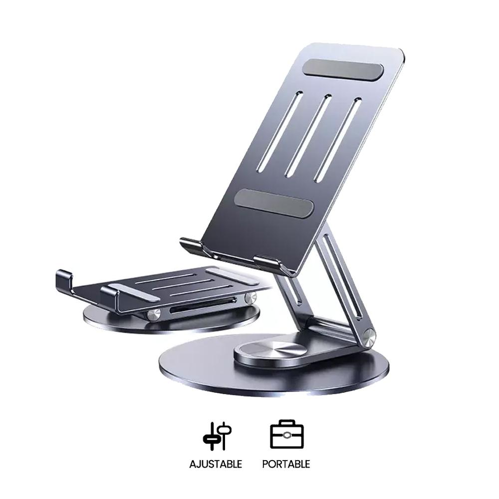 Soporte Celular Tablet Aluminio Corporativo HS211 Giro 360° Ajustable Gris Oscuro
