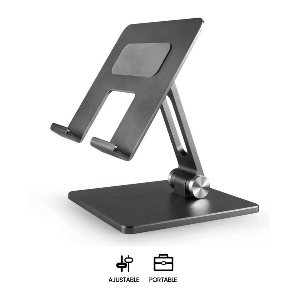 Soporte para Tablet Aluminio HS221S Ajustable Plegable para Celular 4 a 13 Pulgadas Dark Grey