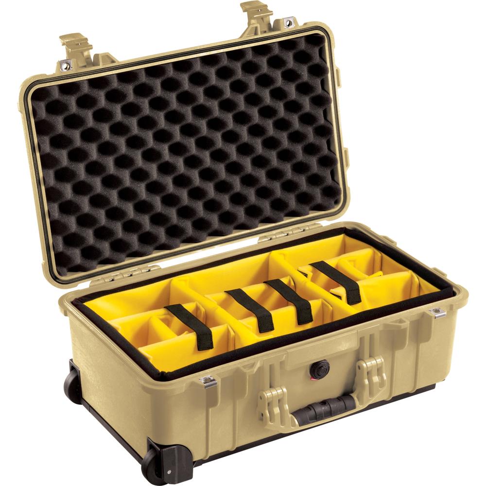 Pelican 1510 Carry On Case Desert Tan con Divisores Amarillos y Negros