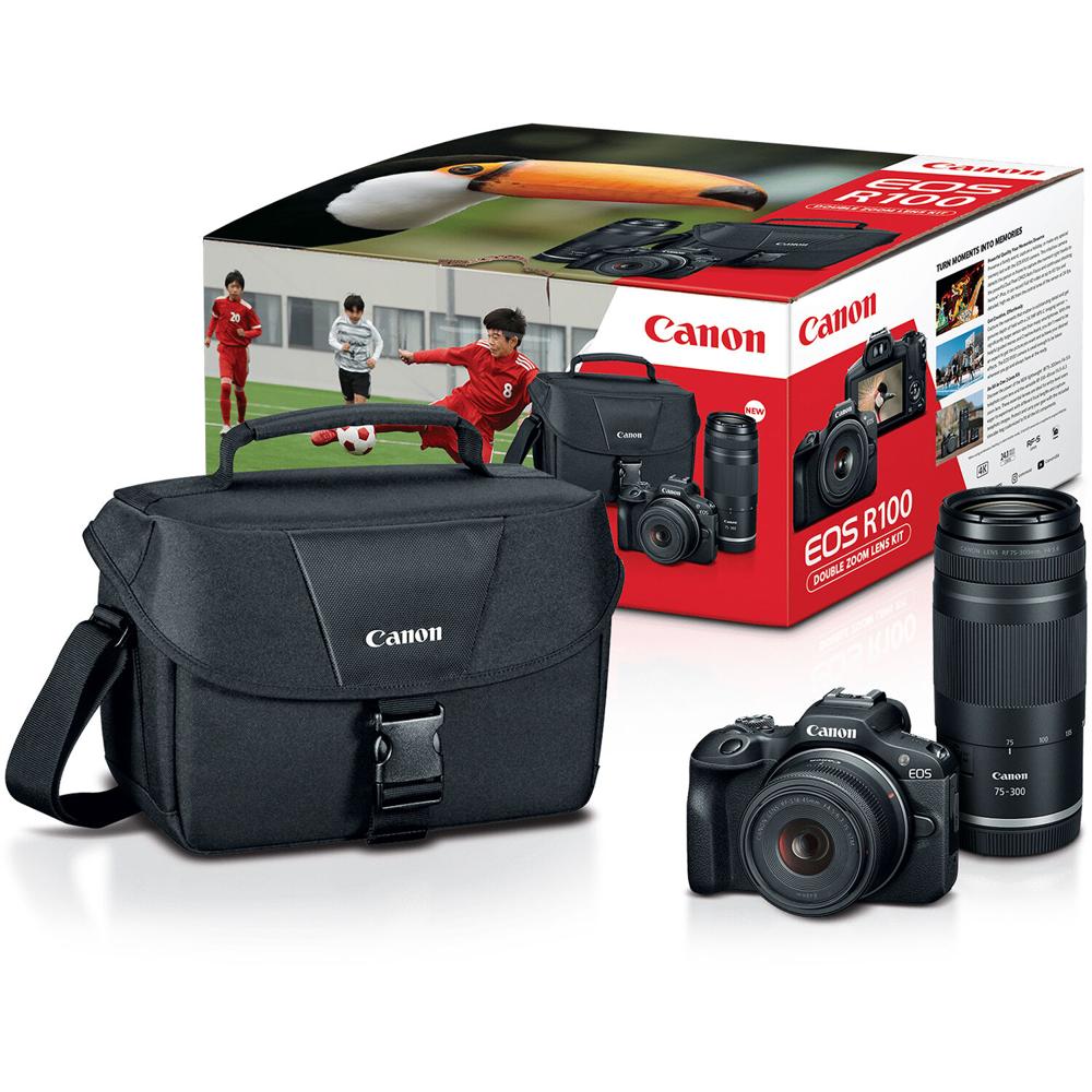 Canon EOS R100 Cámara Mirrorless con Lentes 18-45mm y 75-300mm, Sensor APS-C de 24.2MP, P