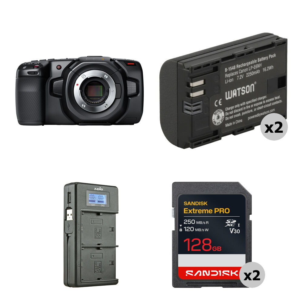 Blackmagic Design Pocket Cinema Camera 4K Kit - Sensor HDR 4/3"", DCI 4K60, Incluye 2 Bater