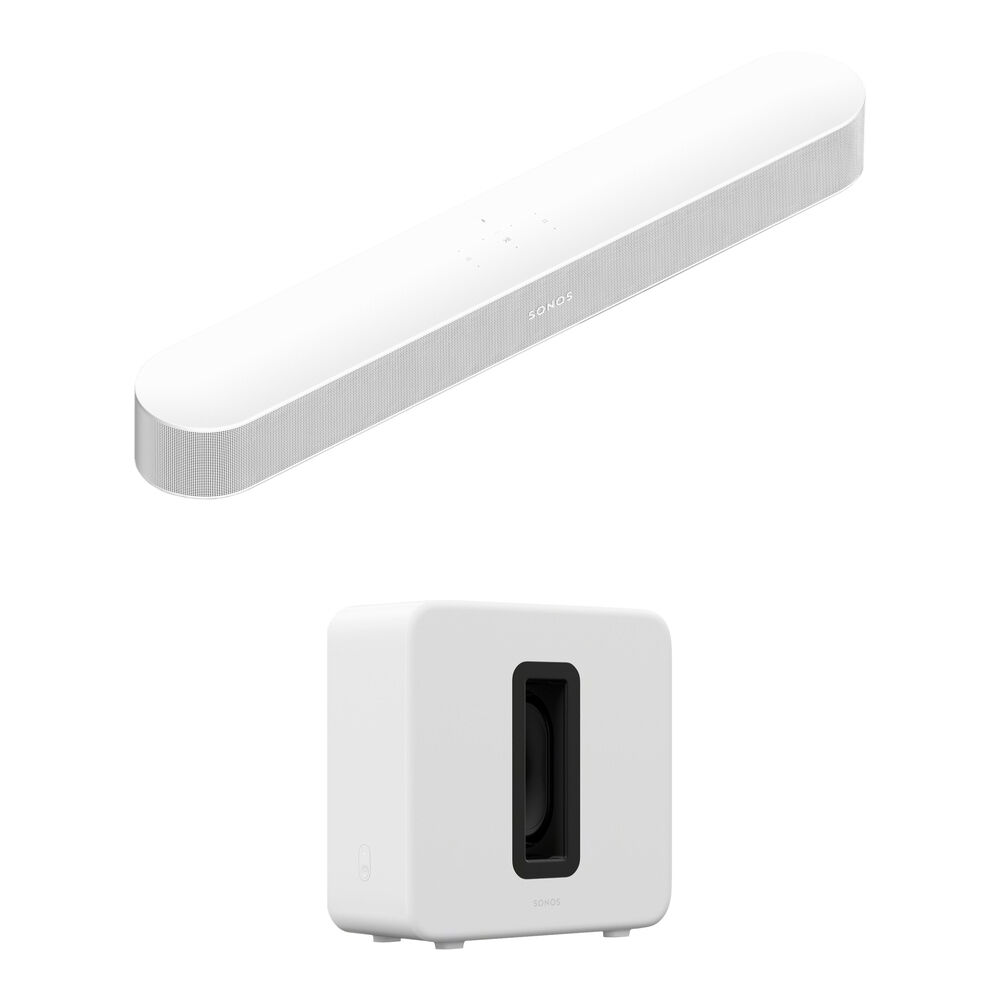 Sonos Beam Gen 2 Barra de Sonido con Subwoofer Inalámbrico Sonos Sub 4 (Blanco) - Dolby A