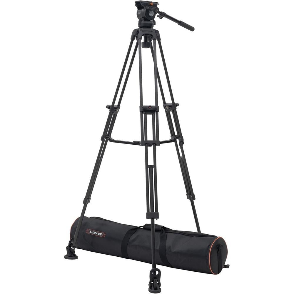 E-Image Trípode de Carbono de 2 Etapas con Cabeza Fluida 75mm, Soporta hasta 15.4 lb, Inc