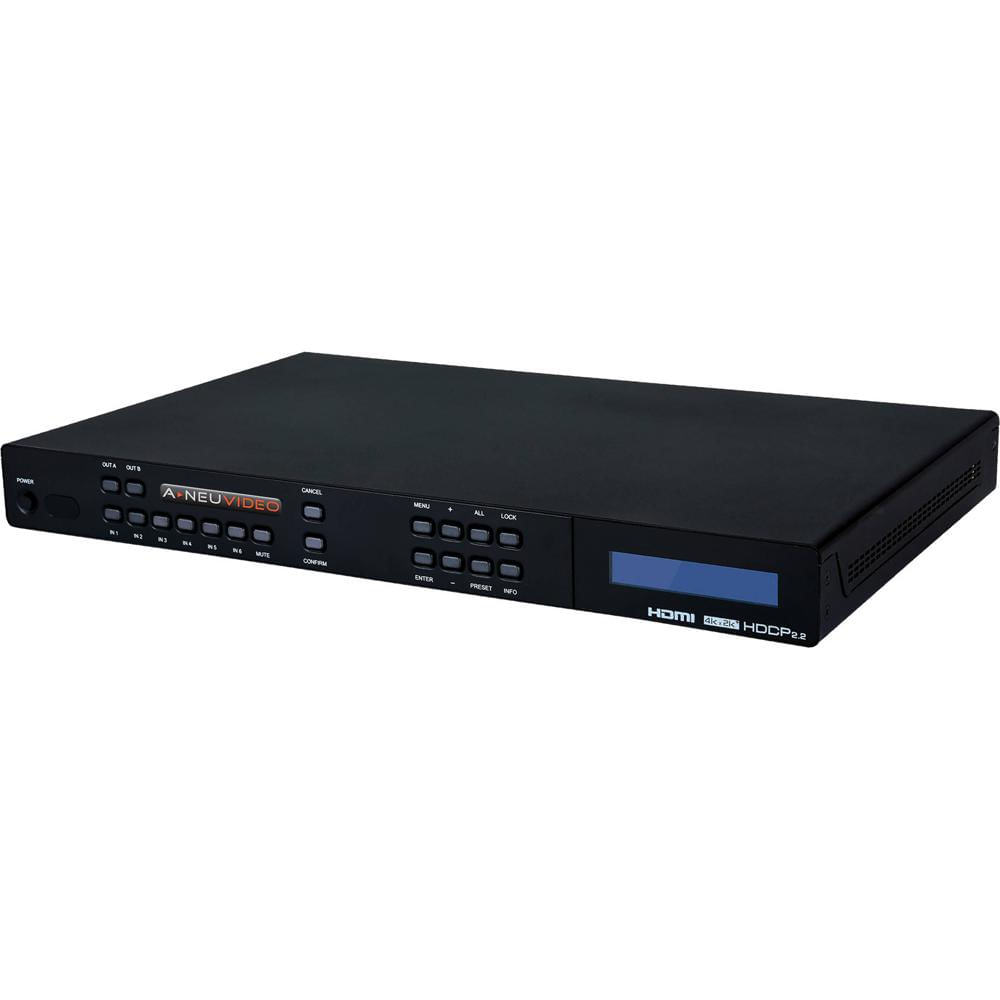 A-Neuvideo 6 x 2 HDR 4K HDMI Matrix Switcher - 6 Entradas HDMI, 2 Salidas HDMI, Soporte pa