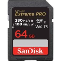 SanDisk Extreme PRO 64GB UHS-II SDXC - 5 Pack, 280 MB/s de lectura, 100 MB/s de escritura,