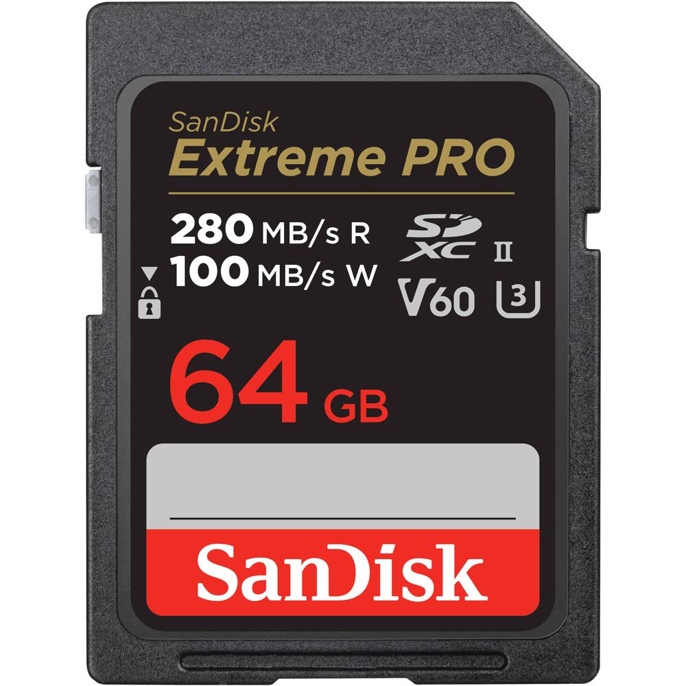 SanDisk Extreme PRO 64GB UHS-II SDXC - 5 Pack, 280 MB/s de lectura, 100 MB/s de escritura,