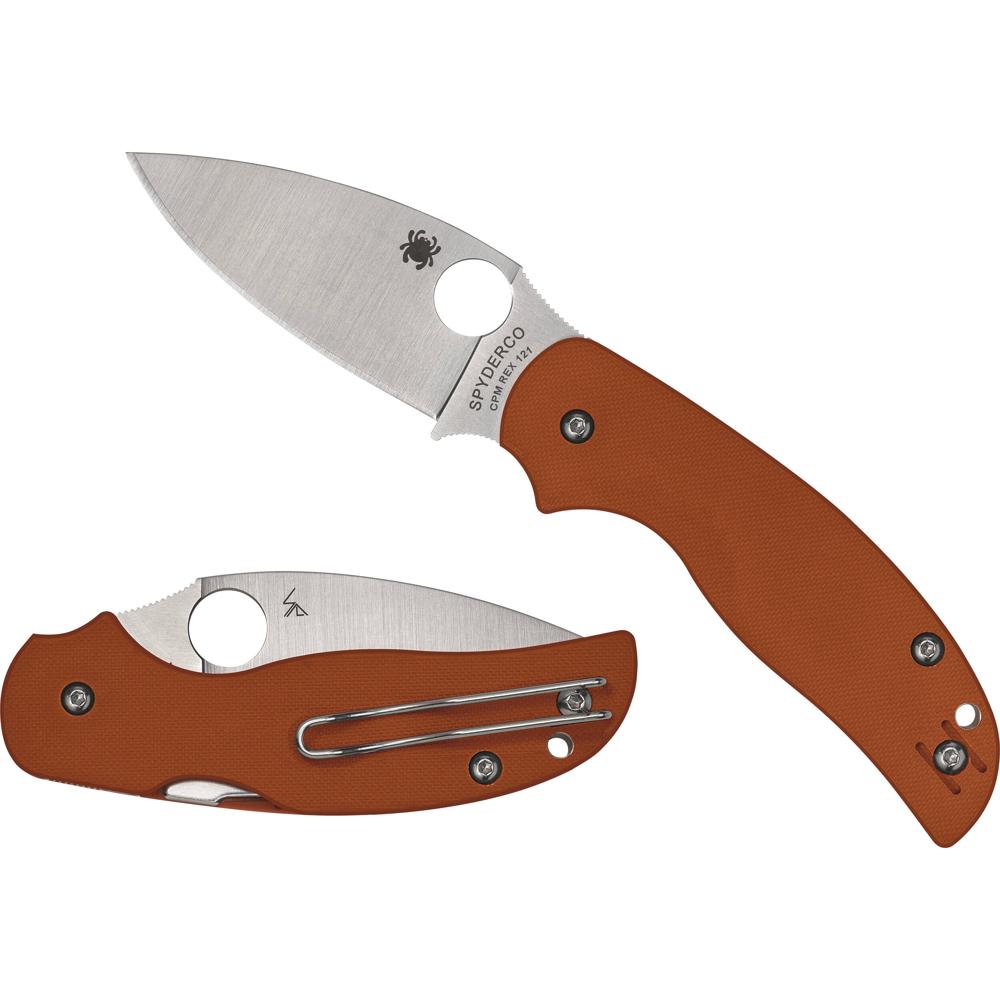 Spyderco Cuchillo Plegable Sage 5 CPM Rex 121 con Mango G10 Naranja, Hoja de Acero Inoxida