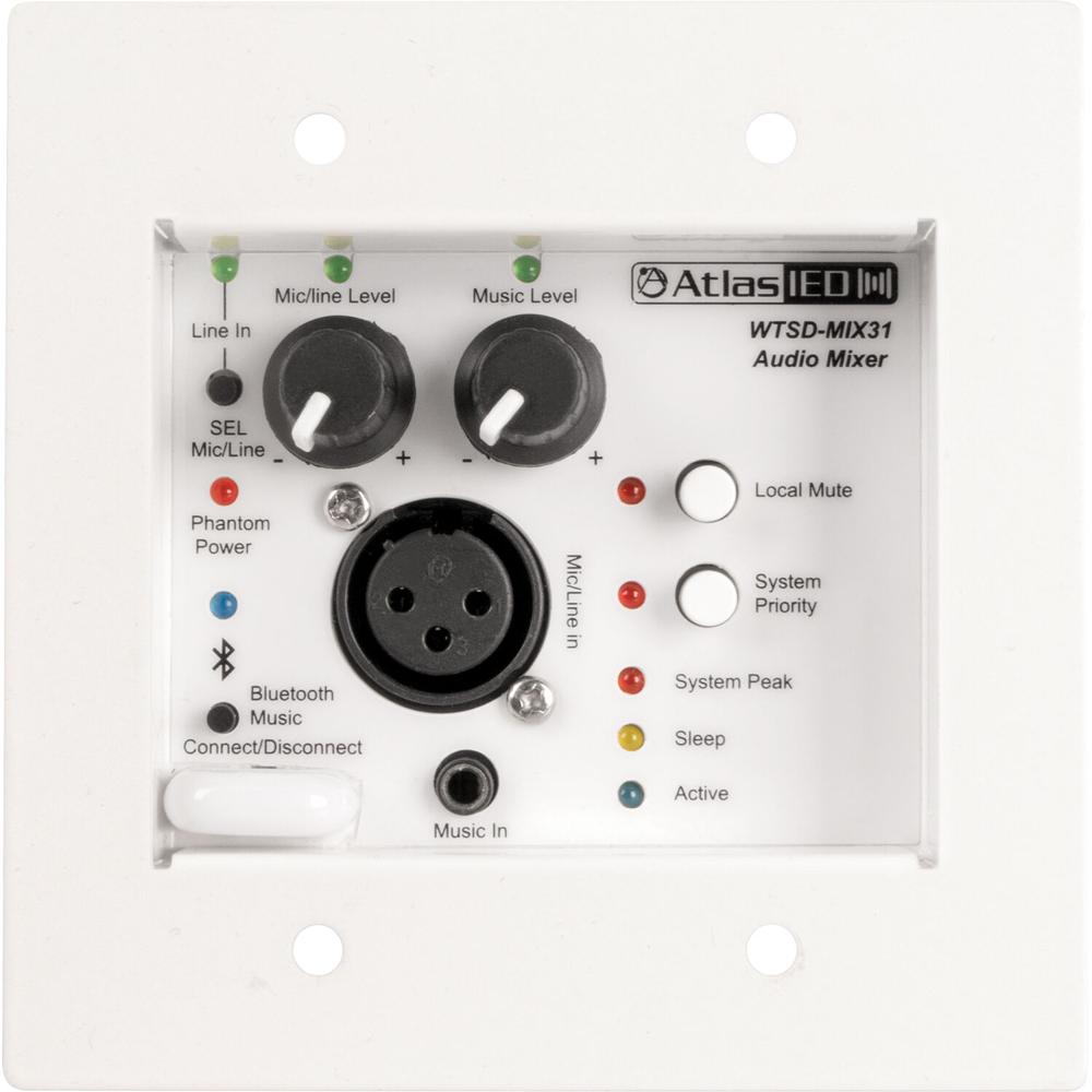 AtlasIED Mezclador de Pared Analógico 3x1 Mic/Línea WTSD-MIX31K con Bluetooth y Salida B