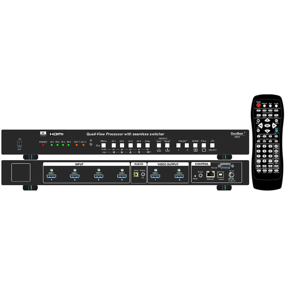 GeoBox Procesador Quad View S902 4x2 con Switcher Sin Costura - 4 HDMI Inputs, Soporta has