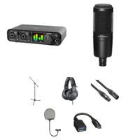 MOTU M2 Home Recording Kit con Micrófono Condensador AT2020, Interfaz de Audio 24-Bit/192