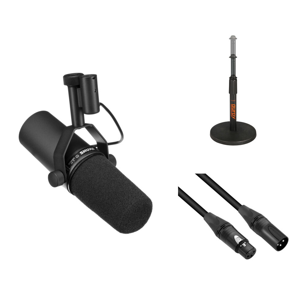 Shure SM7B Micrófono Vocal Cardioide con Soporte de Mesa Telescópico y Cable XLR