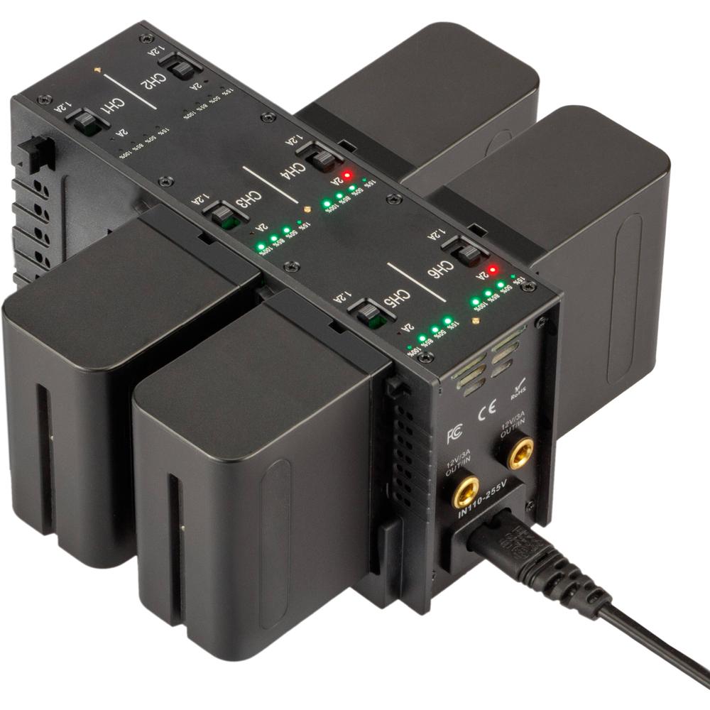 Watson Kit de Baterías NP-F970 de Alta Capacidad con Cargador de 6 Bahías L-Train
