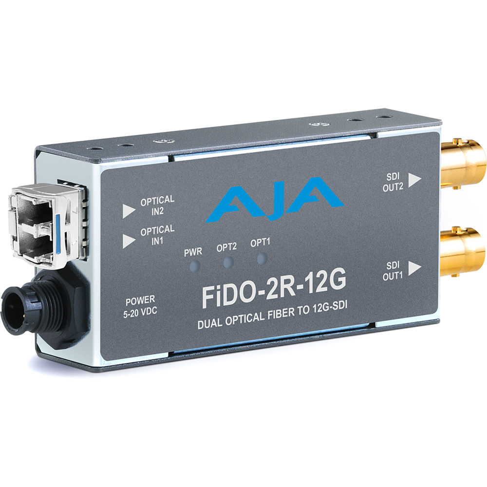 AJA Receptor de Fibra a 12G-SDI FiDO-2R-12G, 2 Canales, Conexión LC, Distancia Máxima 10