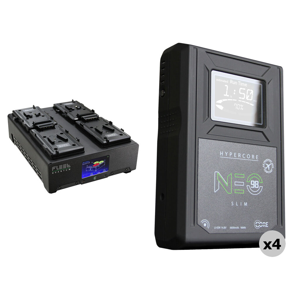 Core SWX HyperCore NEO Slim 98Wh Kit de 4 Baterías con Cargador FLEET Quantum (V-Mount) -